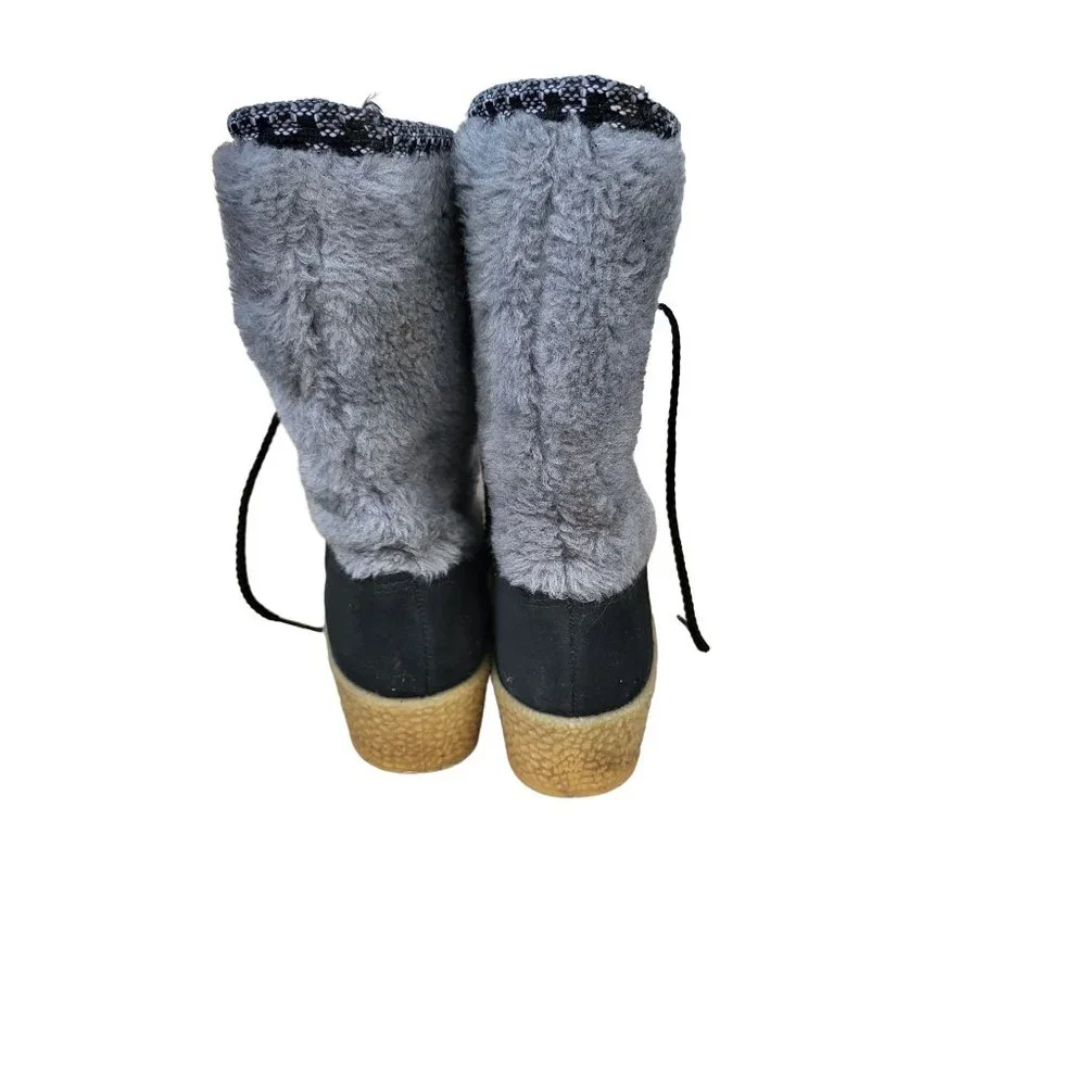 Snowland‎ Vintage Snow Boots 7 Womens Grey Mid Calf Lace Up Round Toe Warm